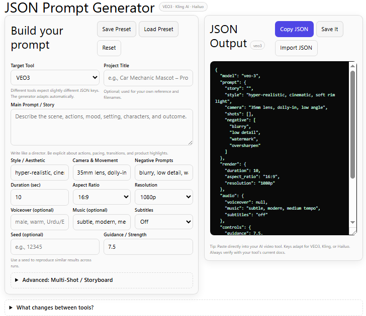 Best JSON Prompt Maker For AI Vides Tools
